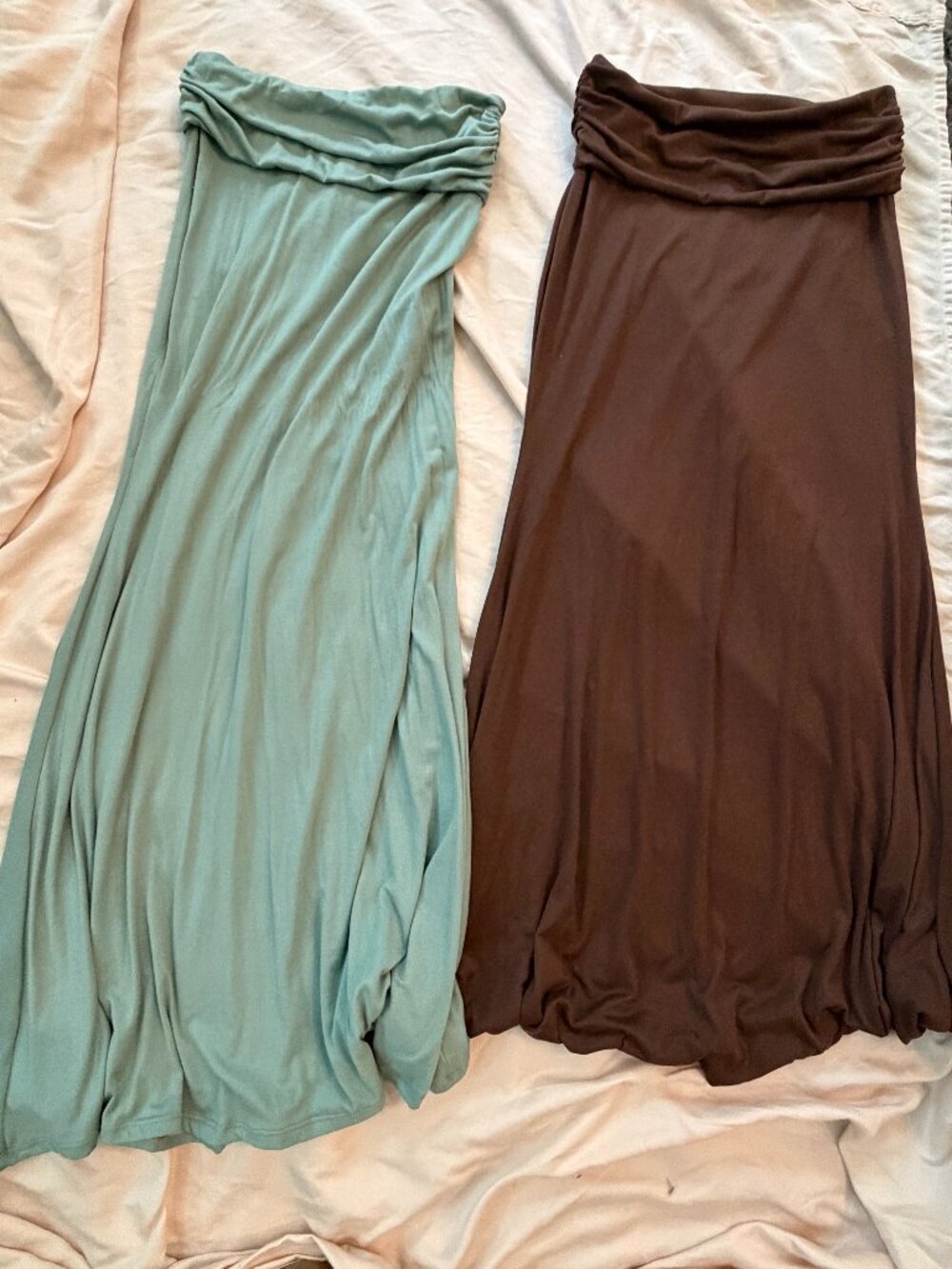 2-Pack Maxi Skirts Teal & Chocolate Brown Foldover Waist
